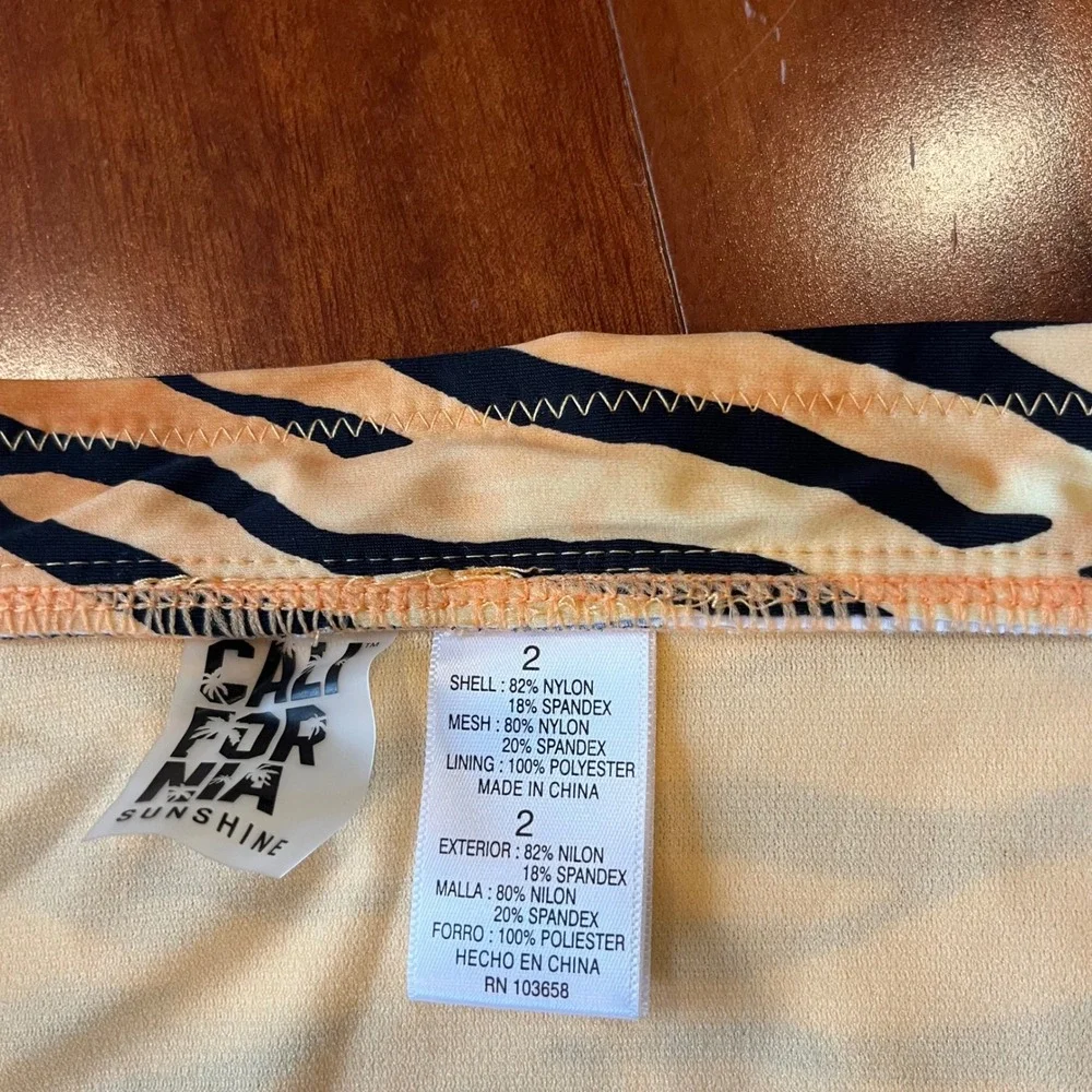 Tiger Print Bikini High Waisted Bottom Swim‎ Black Orange New Plus Size 2 / 2X